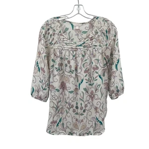 LC Lauren Conrad Damen Blumen Top 3/4 Arm Plissee Größe Small leicht - Bild 1 von 9