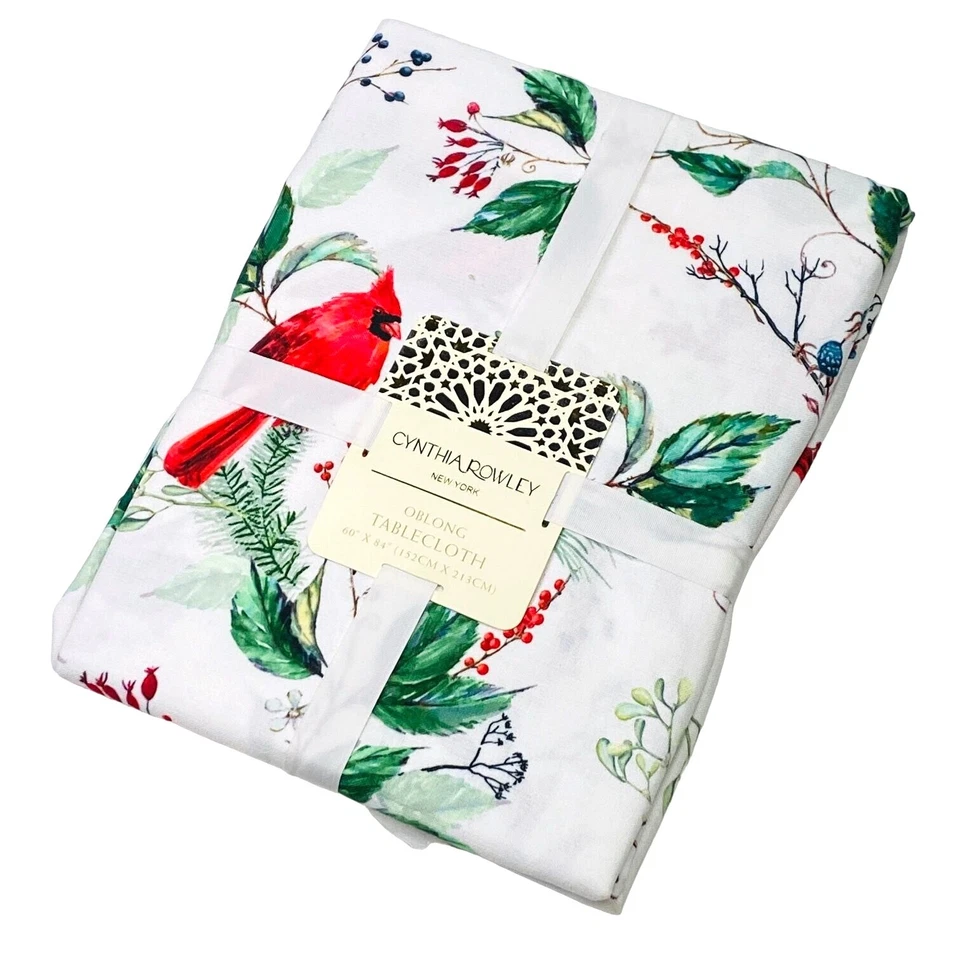 Cynthia Rowley Christmas Cardinals and Holly 60"x84" Rectangular Tablecloth - Image 1 of 2