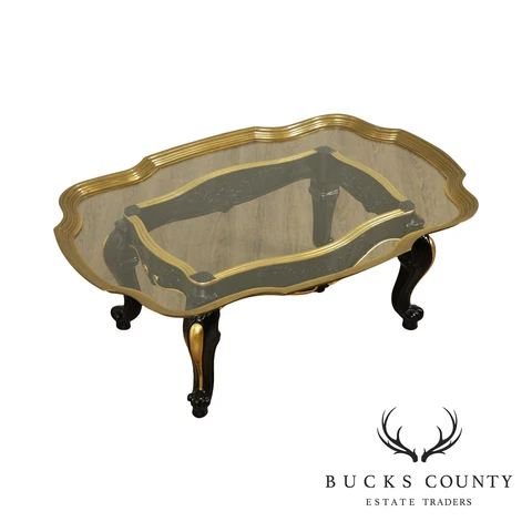 Hollywood Regency Vintage Black & Gold Tray Coffee Table Cover