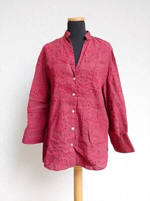 Rote Leinen Baumwolle Lochmuster Bluse von Zara, Gr. S - Bild 1 von 4