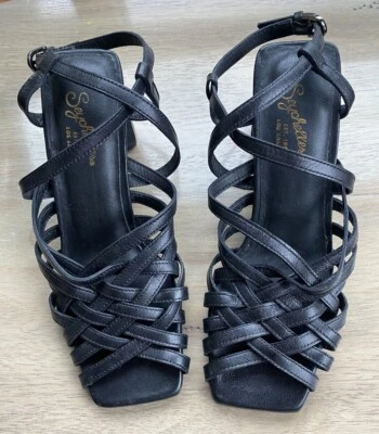 Sandalias cuadradas Anthropologie Seychelles negras con tiras de tacón ancho talla 6 Foto 1 de 4