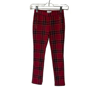 The Childrens Place Red Plaid Skinny Pants Girls Size 8 Zipper Pockets Stretch - Picture 1 of 5