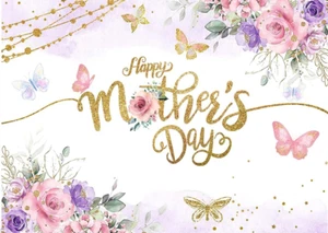 7X5Ft Happy Mother'S Day Backdrop Pink Floral Mother'S Day Decoration Banner Bir - Picture 1 of 7