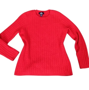 Land's End 100% Cashmere Red Cable Knit Crew Neck Sweater Women Sz M 10/12 #325B - Picture 1 of 8