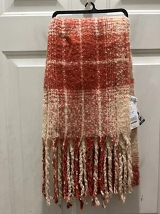New!TIMEANDTRU Women’s Blanket Scarf Red, Tan & White With Fringe. One Size. - Picture 1 of 4