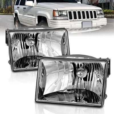 Kit principal de faros de cristal cromado para Jeep Grand Cherokee 1993-1998 2 piezas Foto 1 de 4
