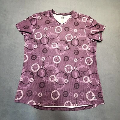 REI 衬衫女式 M 紫色花卉短袖 V 领 — 第 1/4 张图片