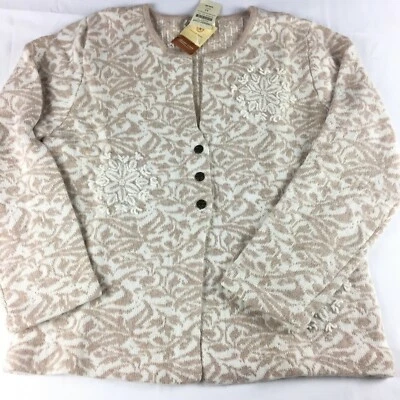 Cárdigan suéter JACQUARD dorado marfil beige marfil talla mediana COLDWATER CREEK para mujer Foto 1 de 4