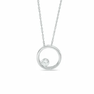Cubic Zirconia Solitaire Open Circle Pendant In 925 Sterling Silver Necklace - Picture 1 of 4