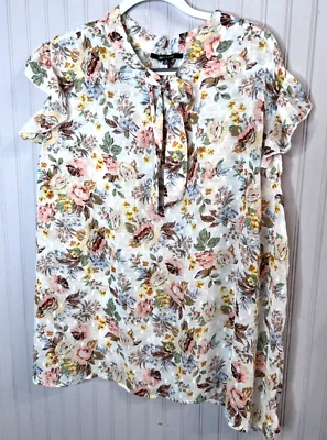New Look Womens TOP 3X Boho Chic Ruffle Floral Tie Soft Romantic Girly Simple - Image 1 of 4