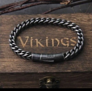 Mens Nordic Viking Bracelet Stainless Steel Cuff Chain - Men’s Punk Jewellery - Picture 1 of 4