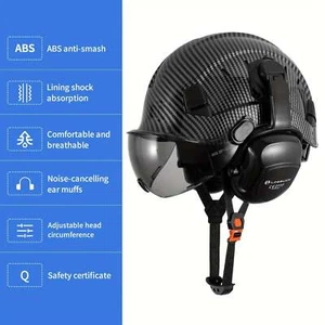 Loebuck Carbon Fiber Safety Helmet With Visor, Earmuffs & Smoked Mask - Ideal Fo - Picture 1 of 9