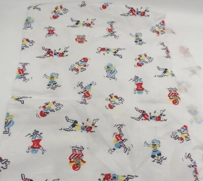 Vintage White Background Football Players Flannel Cotton Remnant Fabric 11 x 36" - Image 1 of 4
