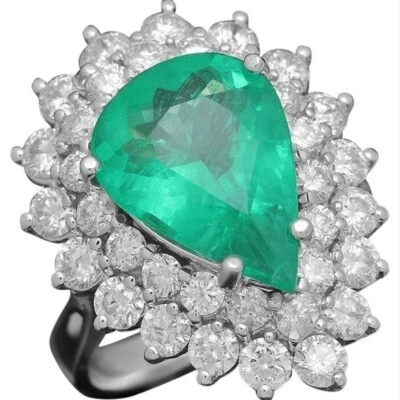 Anillo de mujer de plata 935 7.40 TCW Pera Esmeralda y zafiro redondo con diseño floral Foto 1 de 4