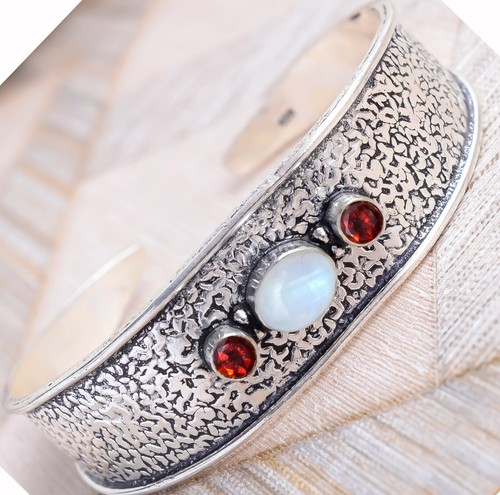 VALENTINO Bracciale Bracciale Argento Sterling 925 Pietra di Luna Arcobaleno Pietra di Luna Taglio Granato