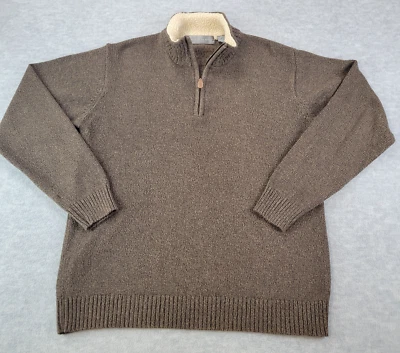 Suéter Oscar De La Renta Marrón Tejido 1/4 Cremallera Cuello Sherpa Para Hombre Talla XL Foto 1 de 4