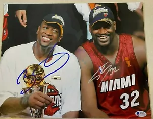 Foto Miami Heat DWAYNE WADE/SHAQUILLE O'NEAL doppia firma 11x14 BECKETT A48053 - Foto 1 di 1