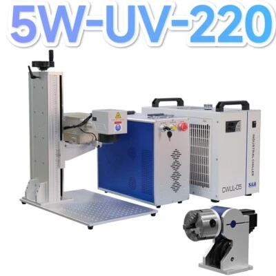 5W UV Laser Marking Machine 220x220mm Lens & D80 Rotary Engraver for Glass - Image 1 of 4