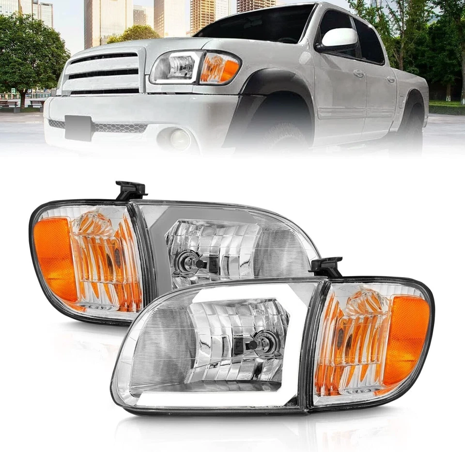 Faros LED cromados barra C para Toyota Tundra 2000-2004 cabina regular y de acceso Foto 1 de 4