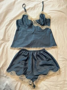 Vintage Christian Dior Lingerie Camisole Tap Shorts Set Blue For Neiman Marcus - Picture 1 of 16