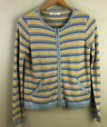 Woolovers Striped Zip front Cardigan Small Pockets Blue Yellow Summer jacket