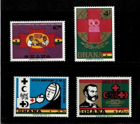 Ghana 1970 - Red Cross Anniversary - Set of 4 Stamps - Scott #378-81 - MNH - Image 1 of 1