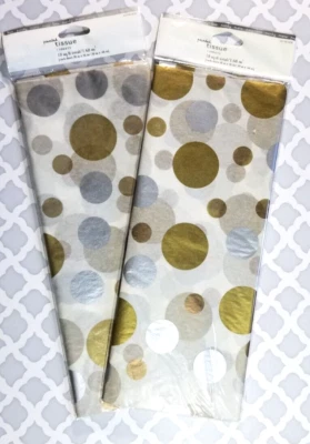 Gold & Silver Tissue Paper Metallic Dot Design 2 Packs Any Occasion Contemporary - Image 1 of 4