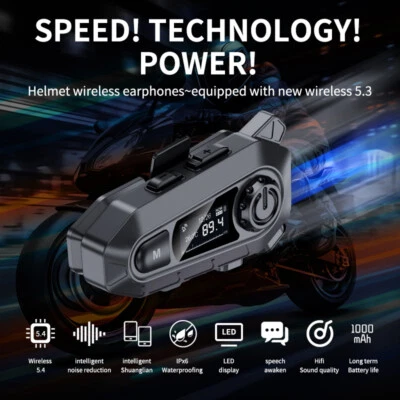 Fone de ouvido Bluetooth 5.4 capacete de motocicleta fone de ouvido sem fio mãos livres à prova d'água - Imagem 1 de 4