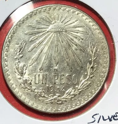 1934 Mexico SILVER Peso! Choice XF Details! Old Mexican Coin! - Image 1 of 3