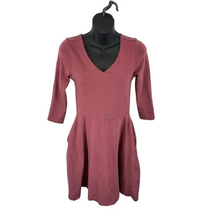 Pact Organic Cotton Mini Dress V Neck Longsleeve w Pockets Sz Small Fit & Flare - Picture 1 of 8
