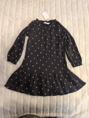 H&M NWT Girl's Dark Gray Dress with Pink Flowers Cotton Size 6x - Image 1 of 4