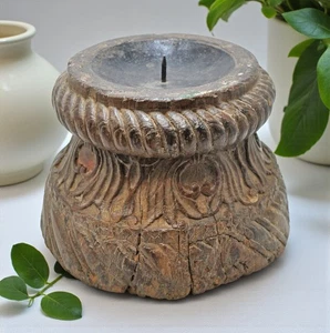 Antique Wooden Pillar Base Candle Holder Stand Original Old Fine Hand Carved - Picture 1 of 6