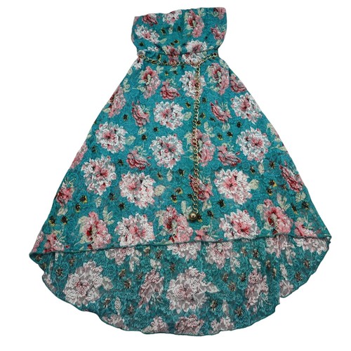 VETEMENTS Abito Diva Apparel donna S blu maglia floreale senza spalline cintura alto basso outwear