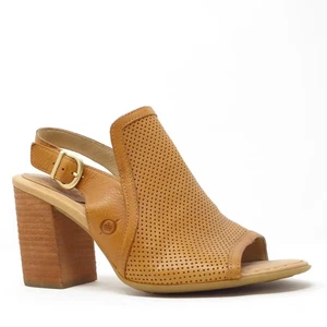Sandalias de tacón bloque perforadas de cuero tostado BORN Sutra para mujer talla 8M - Imagen 1 de 7