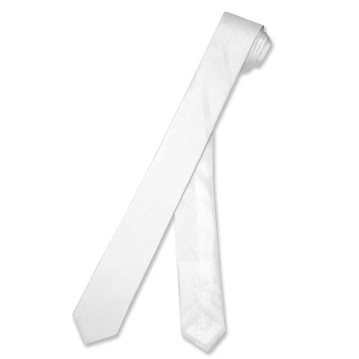 Corbata de cuello estrecho 100 % SEDA EXTRA delgada color BLANCO para hombre 1,5" Foto 1 de 1