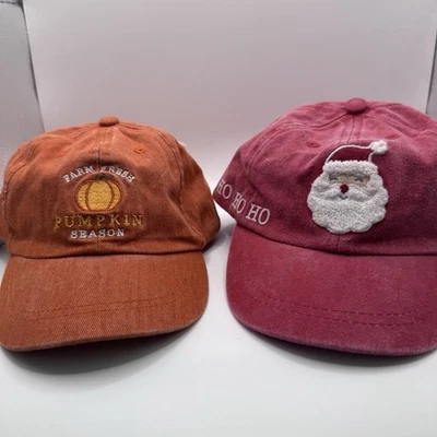 Sombreros Mud Pie Youth Strapback - Lote de 2 - Parche de calabaza y Santa, nuevos sin etiquetas y nuevos con etiquetas Foto 1 de 4