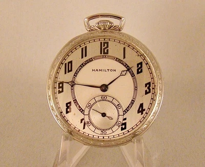 RELOJ BOLSILLO VINTAGE HAMILTON "912" 17j 14k ORO BLANCO RELLENO CARA ABIERTA GRAN Foto 1 de 4