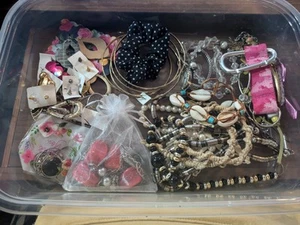 Huge Costume Jewelry Lot Wearable GoodCondition Earrings Matches Chain In Bags.C - Picture 1 of 2