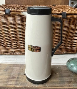 Vintage Thermos Jug Flask No.14 1970s 1 Litre Brown Cream retro Camping Camper - Picture 1 of 10