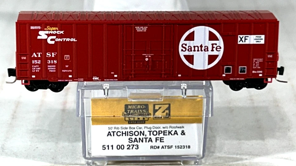 MICRO-TRAINS Z SCALE 50' RIB SIDE BOX CAR ATCHISON, TOPEKA & SANTA FE 51100273 - Image 1 of 3