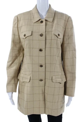 Blazer Escada Mujer Beige Cuadros Camel Cuello Botón Manga Larga Talla 42 Foto 1 de 4