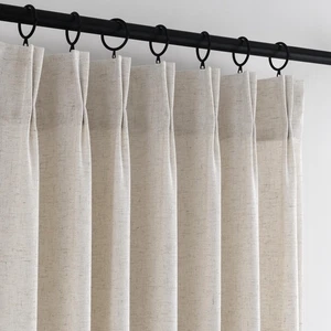 Cortinas transparentes de lino plisadas beige de 90 pulgadas de largo, plisadas en forma de memoria... - Imagen 1 de 9