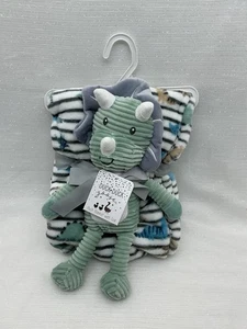 Duck Duck Goose Plush Lovey & Blanket Set Ribbed Brown Plush DIno Blanket NEW - Picture 1 of 15