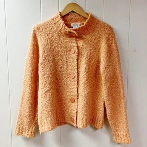 TALBOTS Boho Cottagecore Boucle Chunky Soft Knit Cozy Cardigan Large Peach - Picture 1 of 8