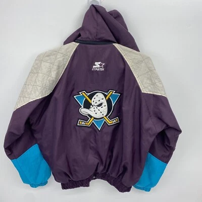 Винтажный Anaheim Mighty утки стартер НХЛ куртка 90-х большой-XL хоккей пуховик молнии - Изображение 1 из 4
