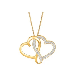 10K Yellow Gold Lab Grown Diamond Heart & Infinity Necklace 18"Silver Rope Chain - Picture 1 of 9