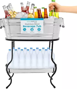 Stainless Steel Beverage Tub with Stand - Bottom Tray - Ice Bucket - Party Drink - Picture 1 of 9