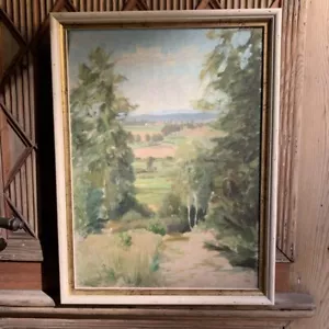 Gemälde Wanderweg gerahmt Original Wald Natur Malerei Leinwand Bäume Wäldchen - Bild 1 von 10