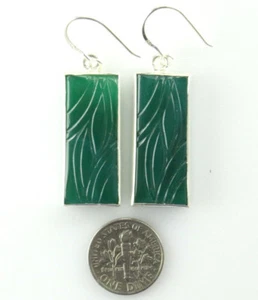 Natural Green Onyx Hand Carved Matched Pair Fancy Shape Gemstone Silver Earring - Picture 1 of 10