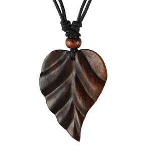 Halskette 4cm Anhänger Kette Blatt aus Holz Design Handarbeit N150s - Bild 1 von 4